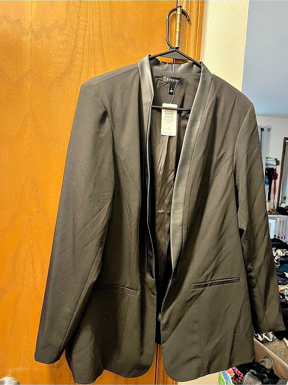 Torrid Black Blazer with PU Trim Black Size 1X